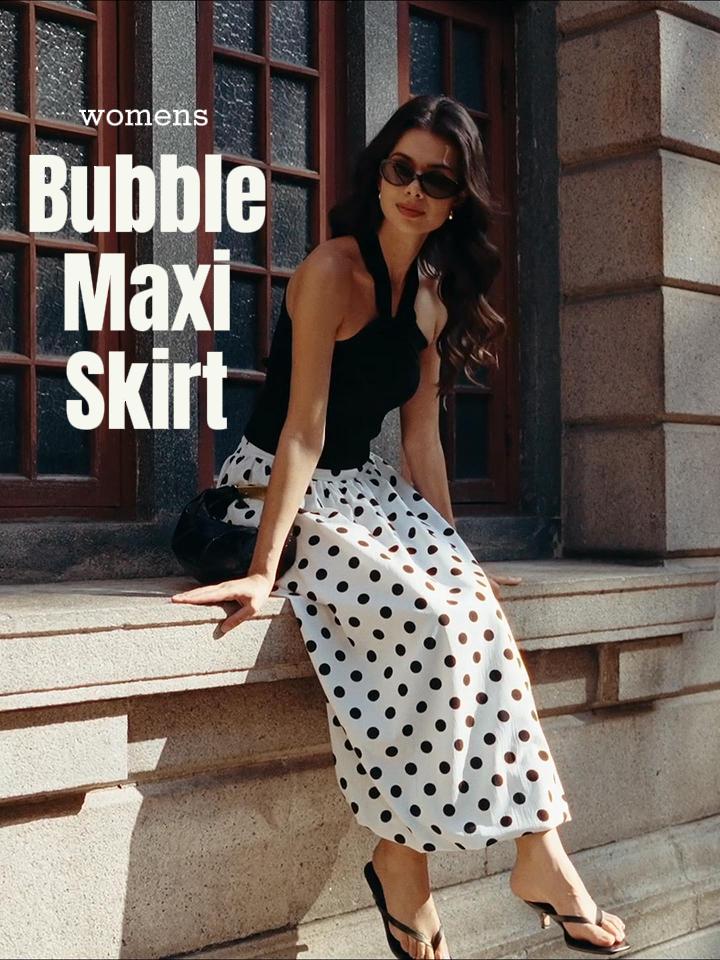 ELLEVEN Womens Bubble Maxi Long Skirt with Pockets Flowy Puffy Hem